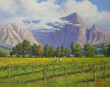 "Farm Scene with Vineyards, Franschhoek"