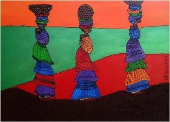 "Three Women Walking on Sand"