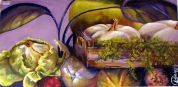 "Pumpkins in Wooden Tray"