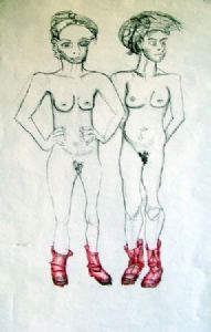"Twinned Red Boots"