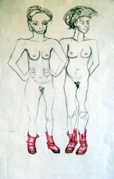 "Twinned Red Boots"