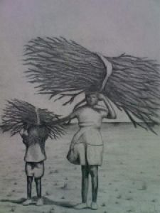 "Village Children Carrying Wood"