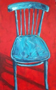 "Turquoise Chair With Red Background"