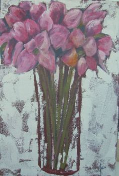 "Pink Flowers on Whit B/ground"