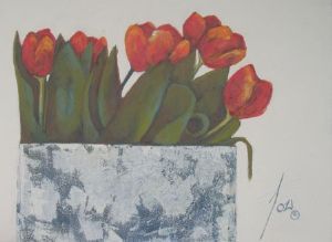 "Red Tulips on Plain Background"