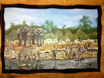 "Drinking Hole Zebra/Elephant"