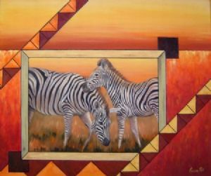 "Zebras in African Collage"