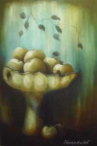 "Apples in Bowl with Blue Background"