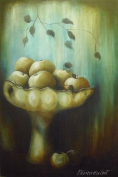 "Apples in Bowl with Blue Background"