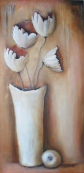 "White Poppies in Vase & White Apple"