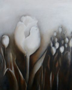 "White Tulip Field Monochromatic"