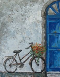 "Mandjie vol blomme per fiets"