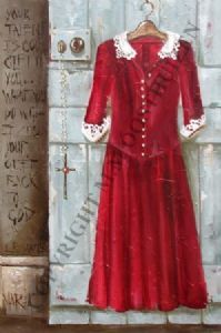 "Red Dress on Green Door"