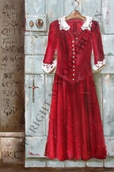 "Red Dress on Green Door"