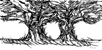 "Two Trees Silhouette Painting"
