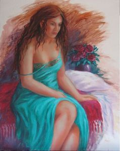 "Woman in green nighty"
