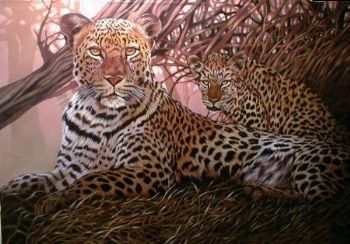 "Leopard with Cub"