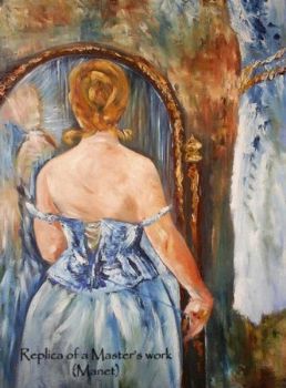 "Lady at Mirror - Manet Replica"