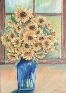 "Vase Filled with Yellow Sunflowers"