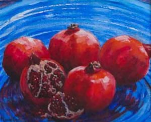 "Pomegranates on Blue 2"