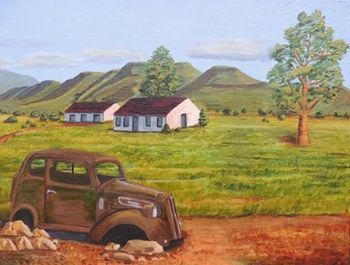 "Old Car with Farmhouse"