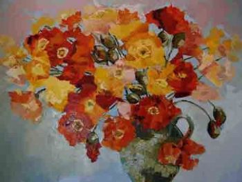 "Poppies in Olive Green Pot #2"