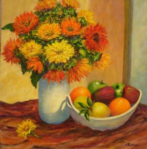 "Dahlias And Fruit"