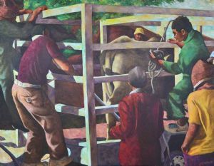 "Men Struggling With a Cow"