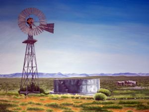 "Windmill Near Swellendam - Farm with Sheep"