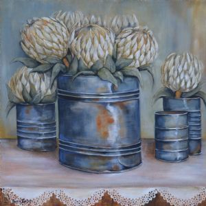 "White Proteas in a Tin"
