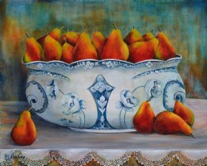 "Pears in Antique Bowl"