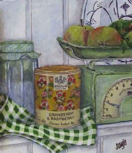 "Scale and Apples Still Life"