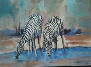 "Zebras at Waterhole"